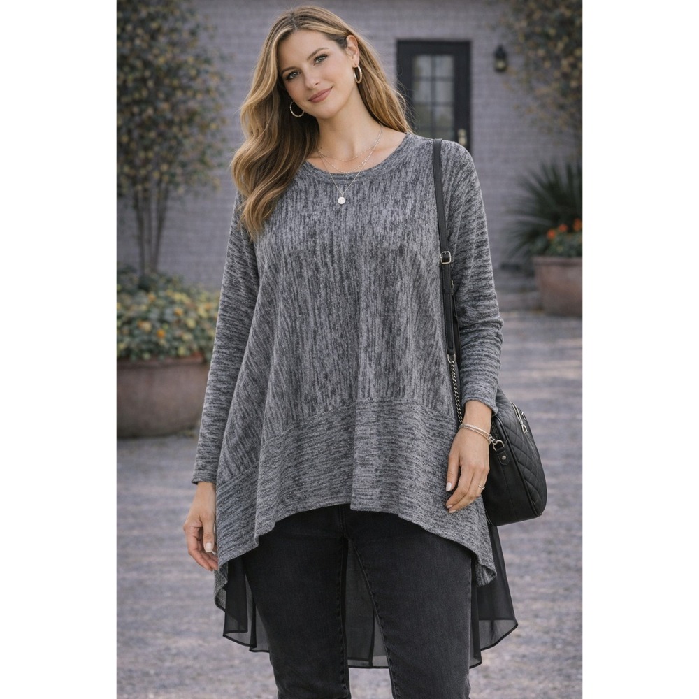 P. Luca Milano Lagenlook Layered Asymmetrical Sharkbite Tunic Sweater L/XL - Picture 2 of 10